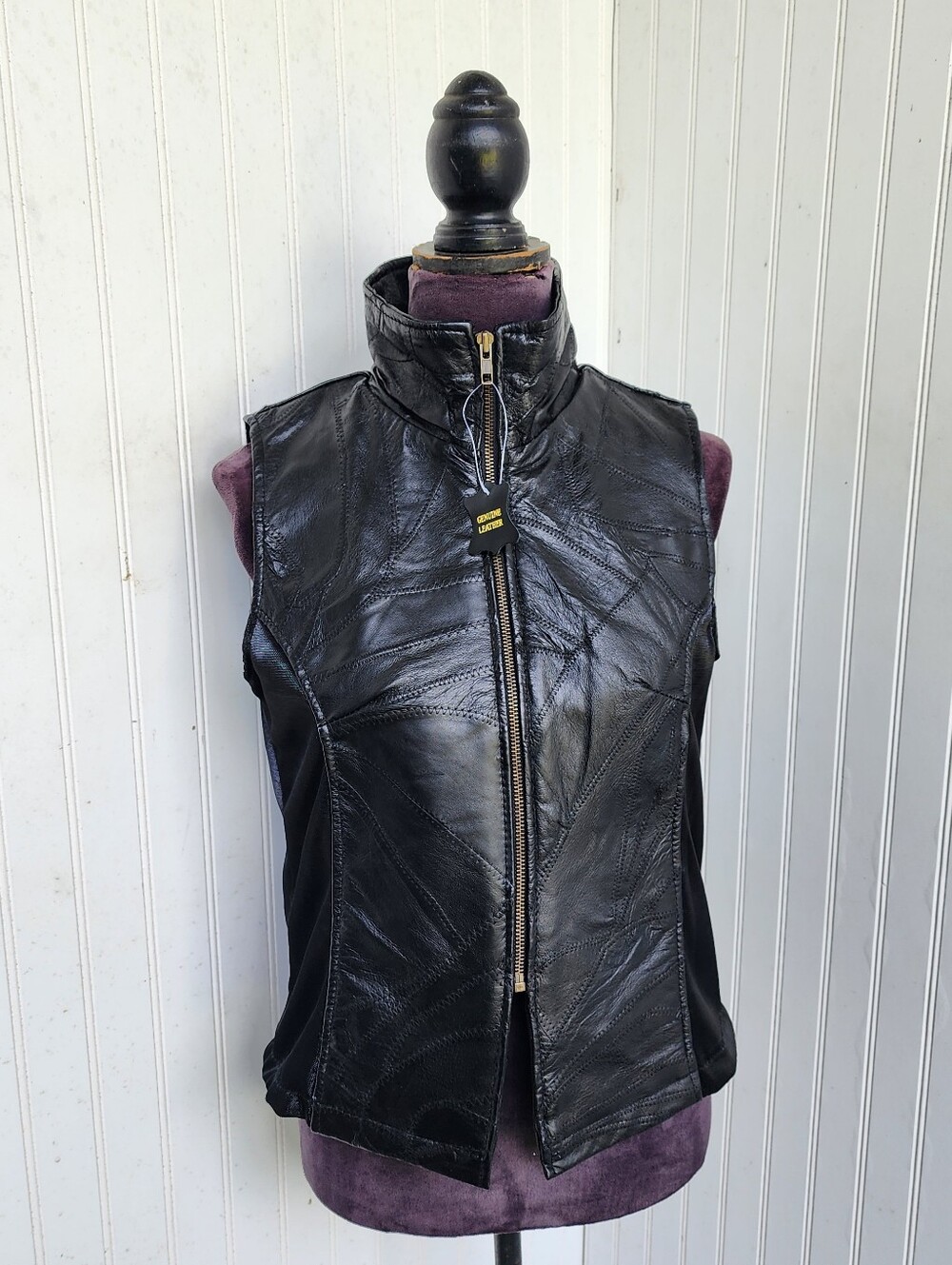 NWT LEATHER & SOUL Womens Leather Vest Poly Side Panels Biker Motorcycle Black M